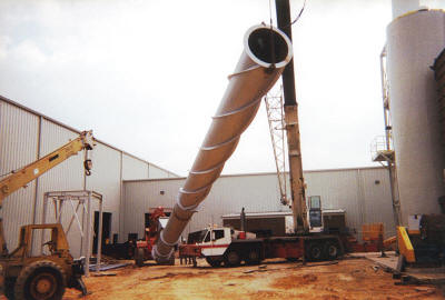 Erecting a 70’ tall single walled exhaust stack.