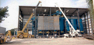 Erecting a 40’ wide x 40’ tall field welded section of a 250 ton capacity clay storage bin.